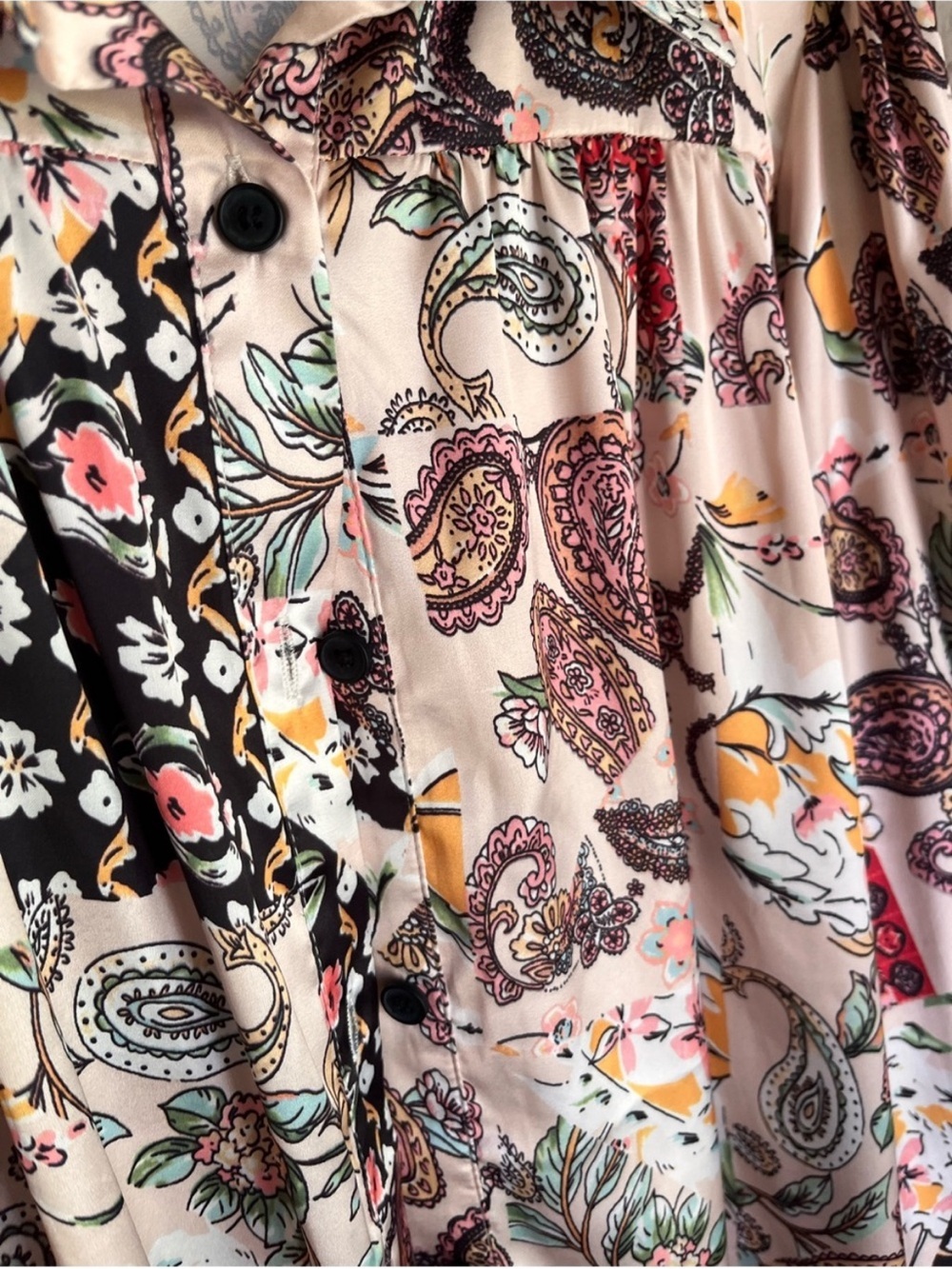 Fate Boho Paisley Floral Button Front Blouse Long Sleeve Top Medium - Picture 9 of 9